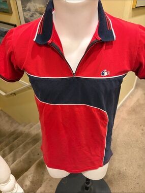 Lacoste Red and Navy Zip-Front Polo